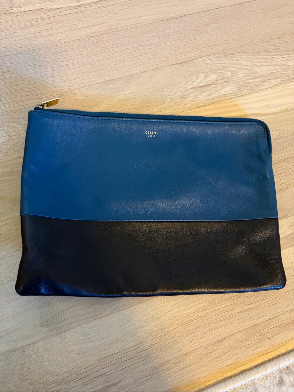 Celine Two-Tone Blue and Black Leather Zip Pouch